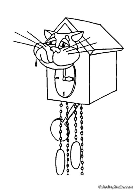 Chat dans une Horloge Ancienne - Page de Coloriage