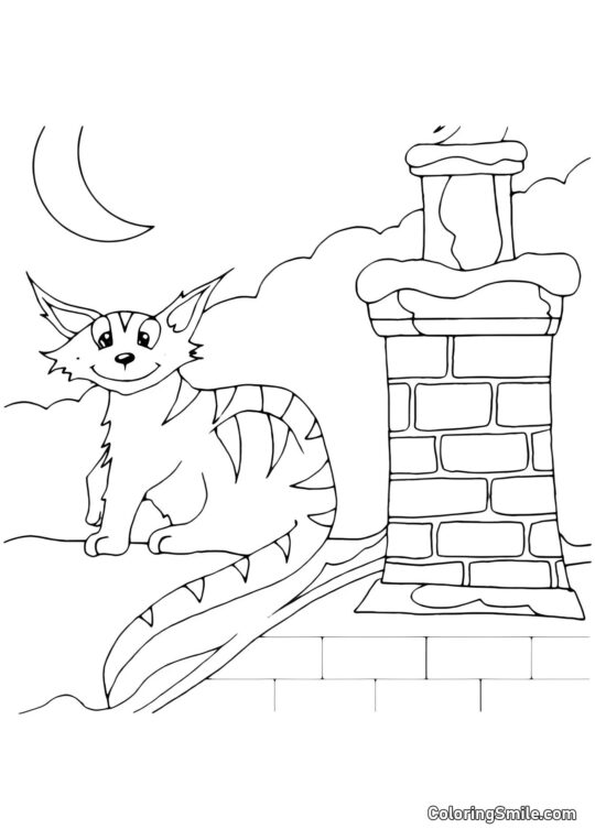 Chat sur le Toit la Nuit - Page de Coloriage