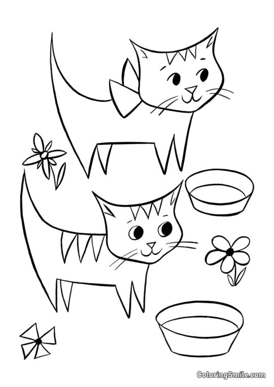 Chatons et Fleurs - Page de Coloriage