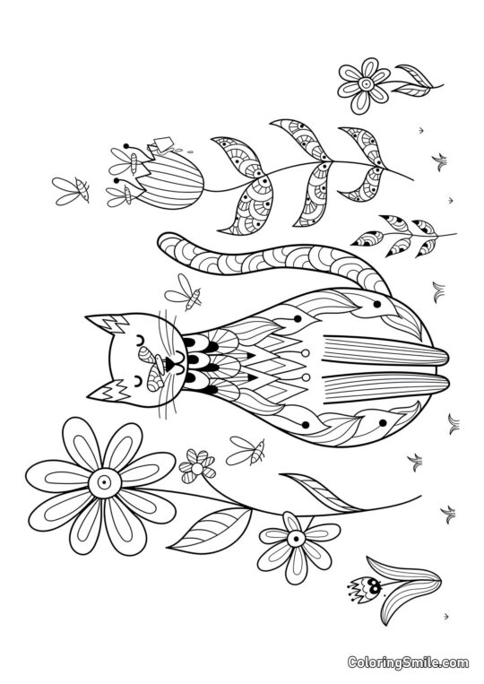 Chat Fleur - Page de Coloriage