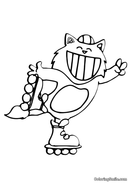 Chat sur Patins à Roulettes Sourire - Page de Coloriage
