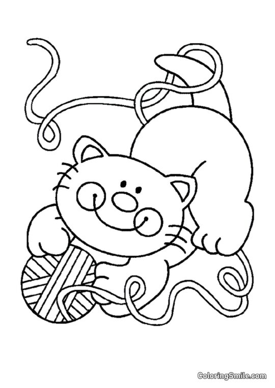 Chaton Jouant avec des Fils - Page de Coloriage