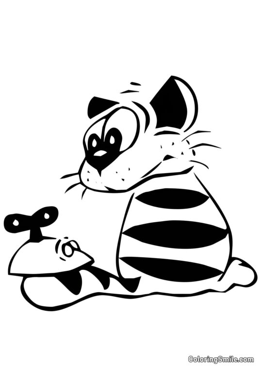 Chat Rayé et Souris - Page de Coloriage