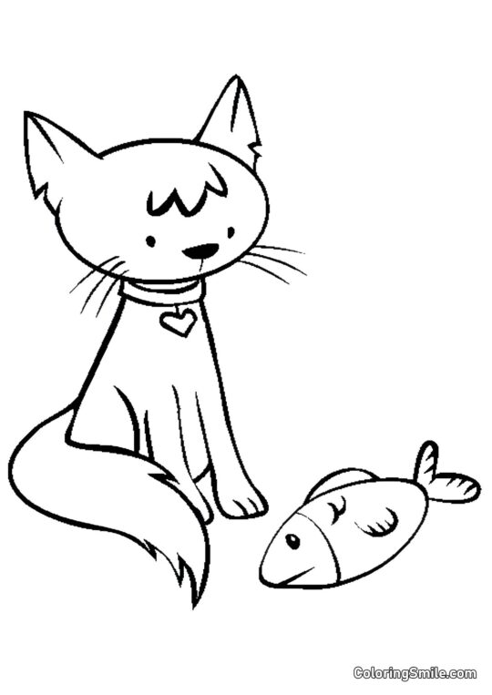 Chat et Poisson - Page de Coloriage