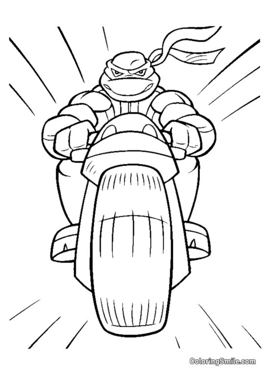 La Tortue Ninja sur Moto - Page de Coloriage