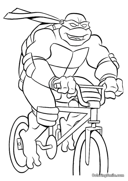 La Tortue Ninja sur Bicyclette - Page de Coloriage