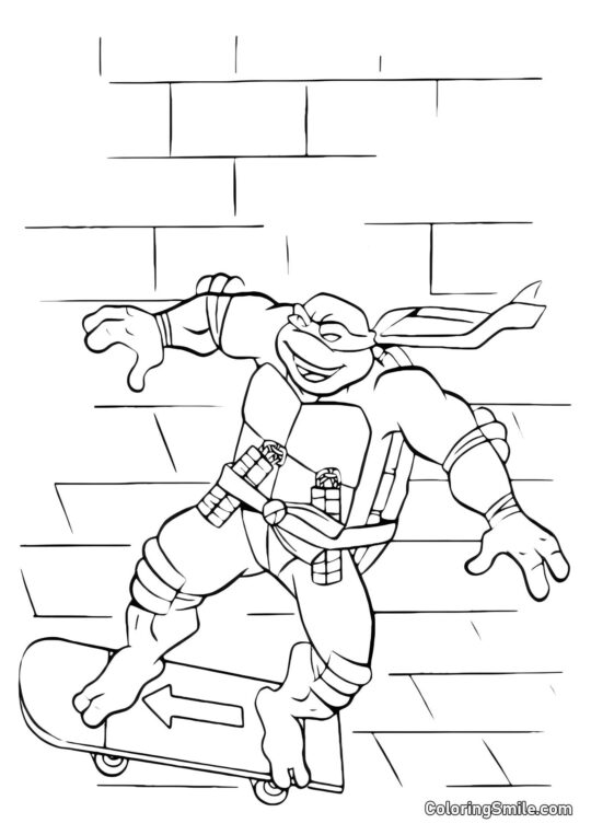 Michelangelo faisant du Skateboard - Page de Coloriage