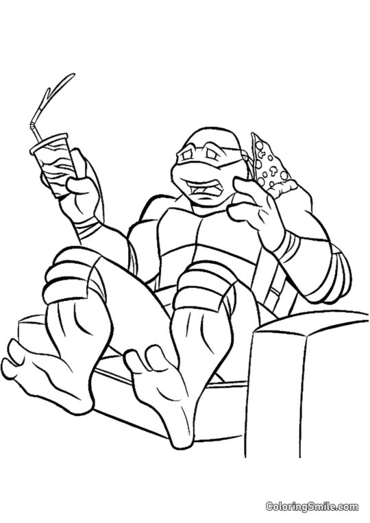 La Tortue Ninja Mange de la Pizza - Page de Coloriage