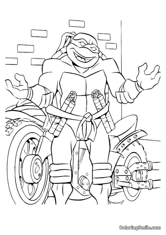 Michelangelo et la Moto - Page de Coloriage