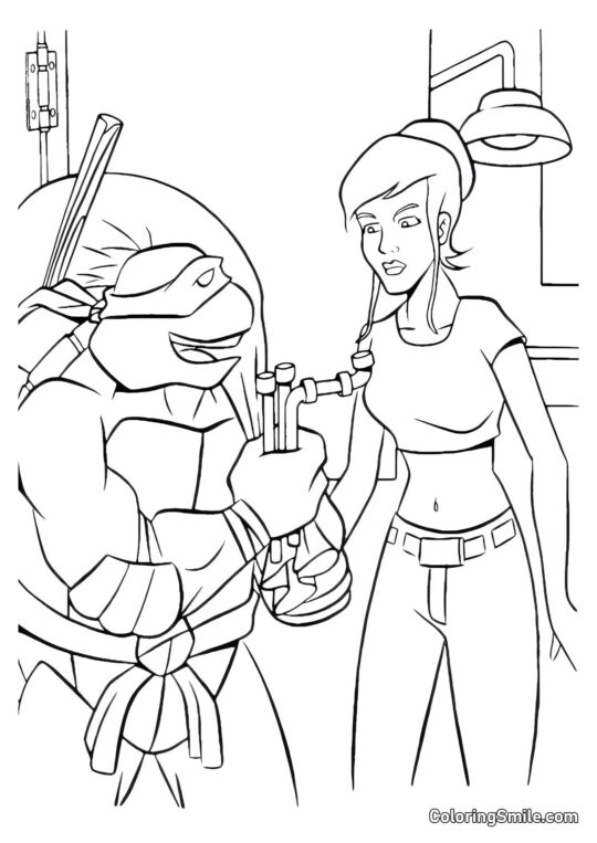 Donatello et April O&rsquo;Neil - Page de Coloriage