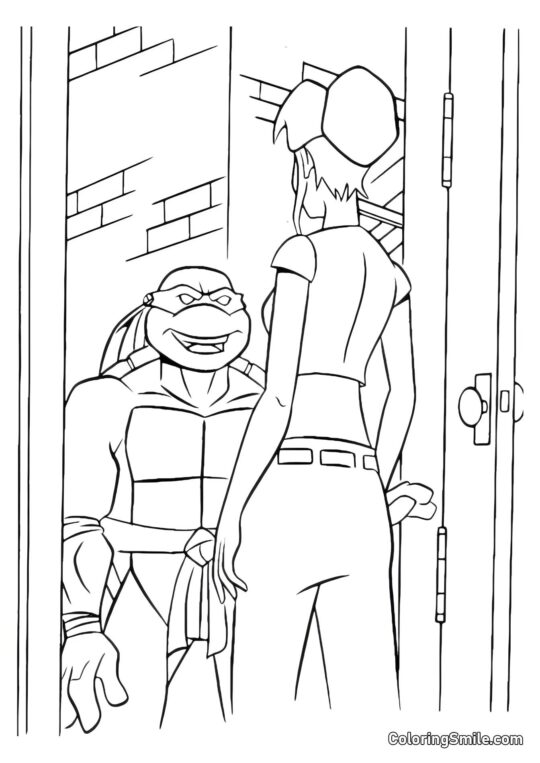 April O&rsquo;Neil Rencontre la Tortue - Page de Coloriage
