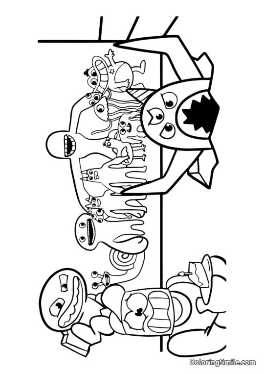 Héros Banban et joueur avec un gâteau - Page de Coloriage