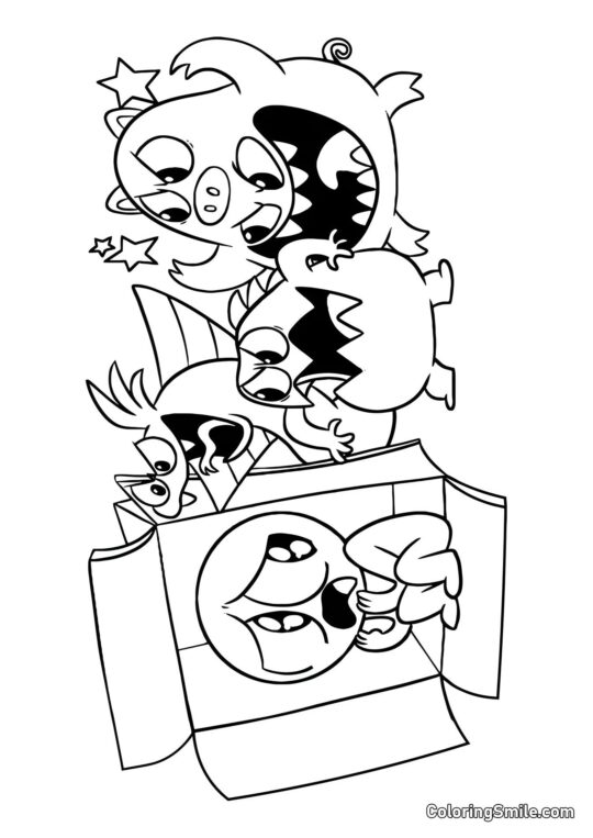 Joueur caché dans une boîte des monstres de la maternelle Banban - Page de Coloriage