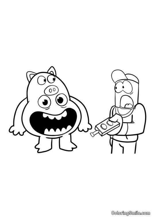 Chef Pigster et joueur effrayé - Page de Coloriage