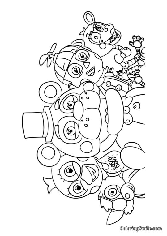 Freddy avec Animatroniques Freddy avec Animatroniques - Page de Coloriage