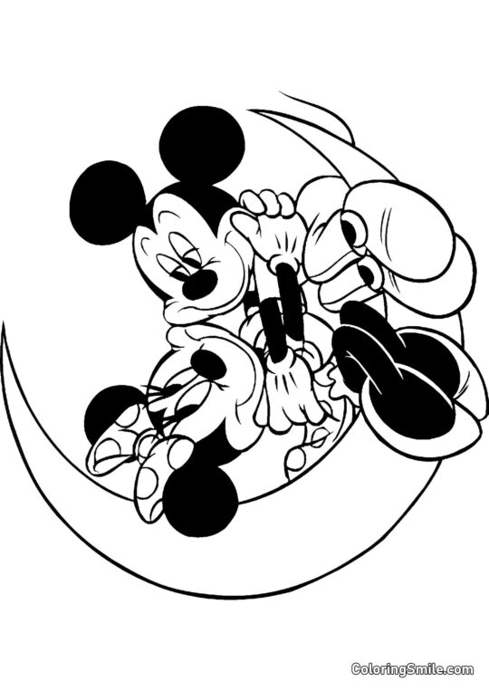 Mickey et Minnie amoureux sur la lune Mickey et Minnie amoureux sur la lune - Page de Coloriage
