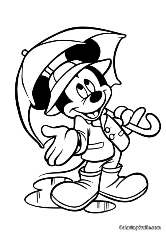 Mickey Mouse sous un parapluie Mickey Mouse sous un parapluie - Page de Coloriage