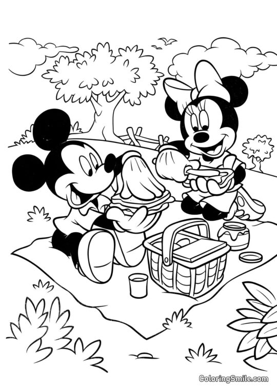 Mickey et Minnie lors d’un pique-nique Mickey et Minnie lors d’un pique-nique - Page de Coloriage