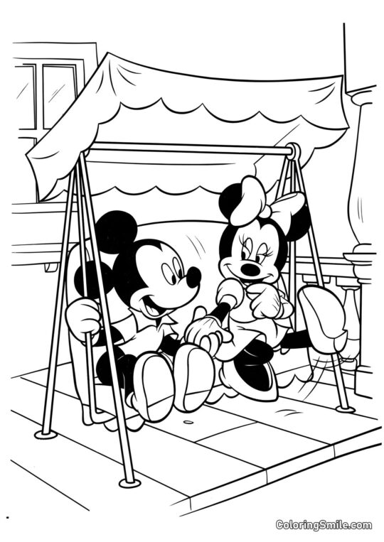 Mickey et Minnie sur des balançoires Mickey et Minnie sur des balançoires - Page de Coloriage