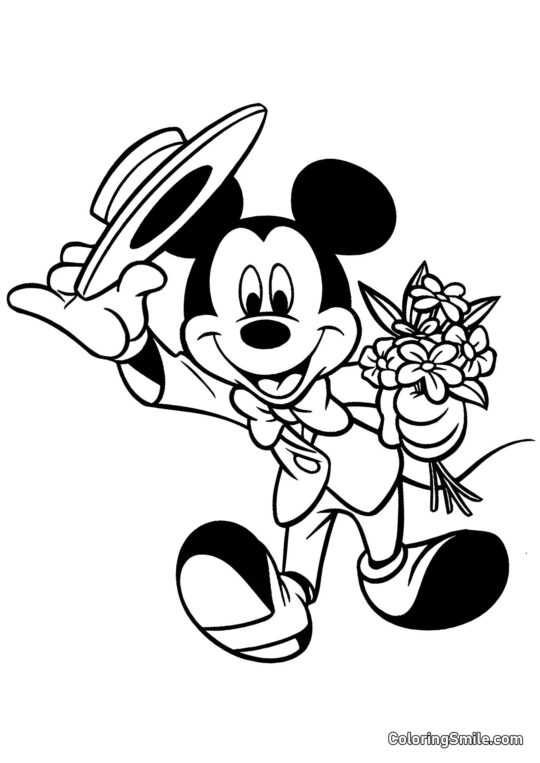 Mickey Mouse-gentleman avec des fleurs Mickey Mouse-gentleman avec des fleurs - Page de Coloriage