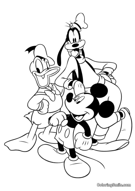 Mickey Mouse, Donald Duck et Dingo Mickey Mouse, Donald Duck et Dingo - Page de Coloriage