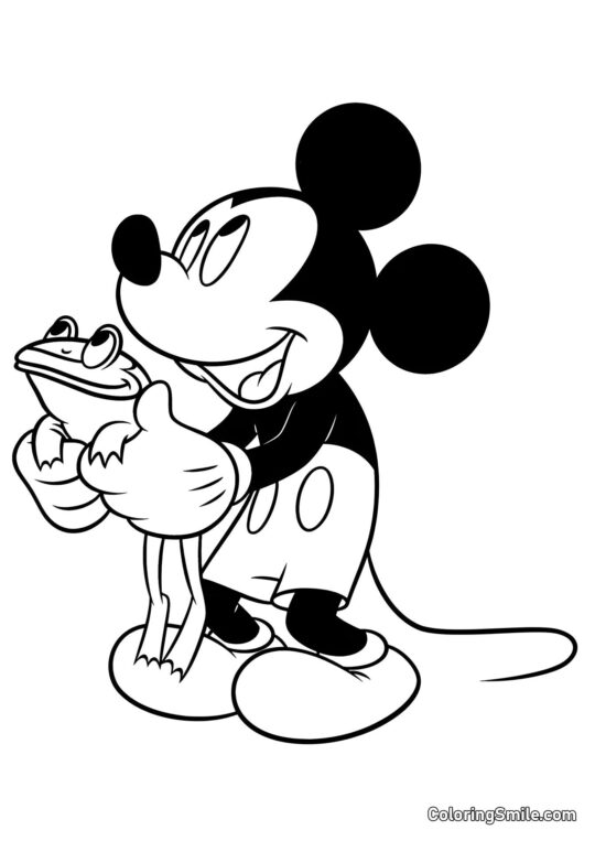 Mickey Mouse avec une grenouille Mickey Mouse avec une grenouille - Page de Coloriage