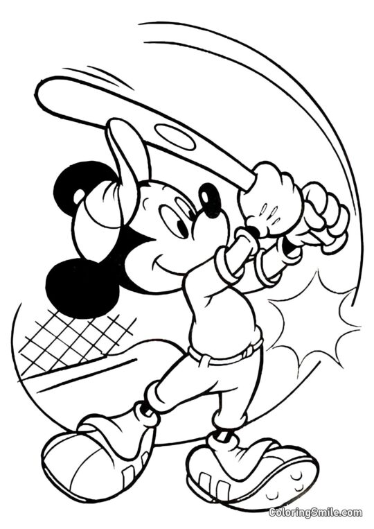 Mickey Mouse avec une batte de baseball Mickey Mouse avec une batte de baseball - Page de Coloriage