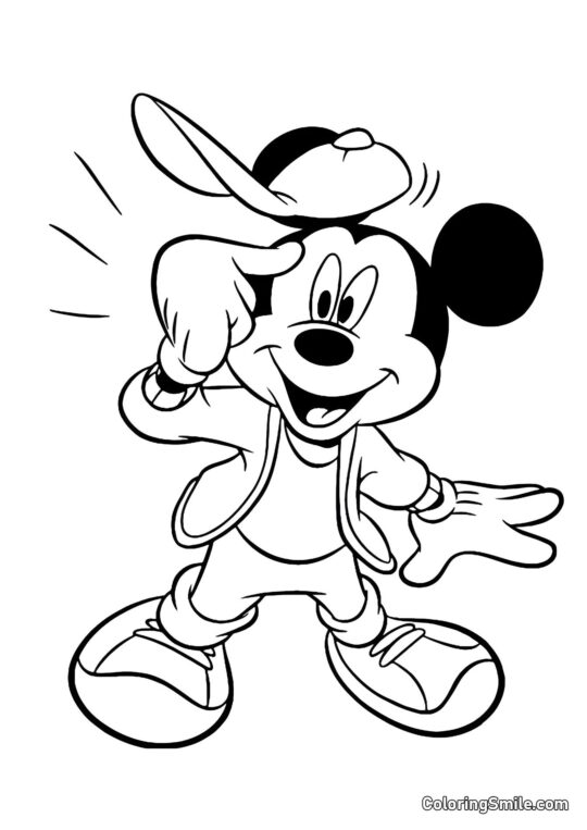 Mickey Mouse avec une casquette amusante Mickey Mouse avec une casquette amusante - Page de Coloriage