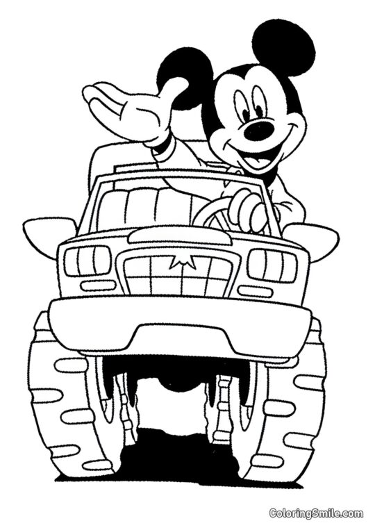 Mickey Mouse conduisant une voiture Mickey Mouse conduisant une voiture - Page de Coloriage
