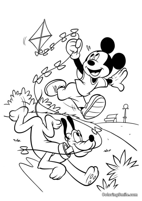 Mickey Mouse et Dingo avec un cerf-volant Mickey Mouse et Dingo avec un cerf-volant - Page de Coloriage