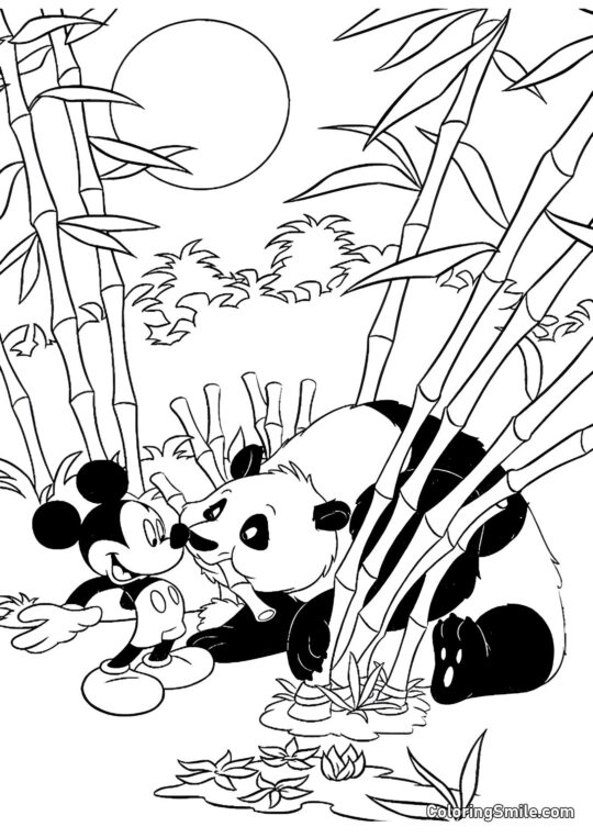 Mickey Mouse a rencontré un panda Mickey Mouse a rencontré un panda - Page de Coloriage