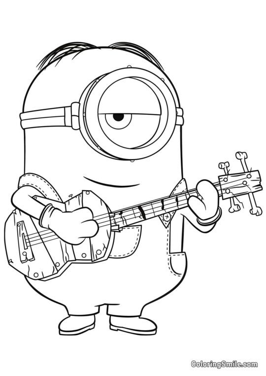 Minion Stuart avec Guitare - Page de Coloriage