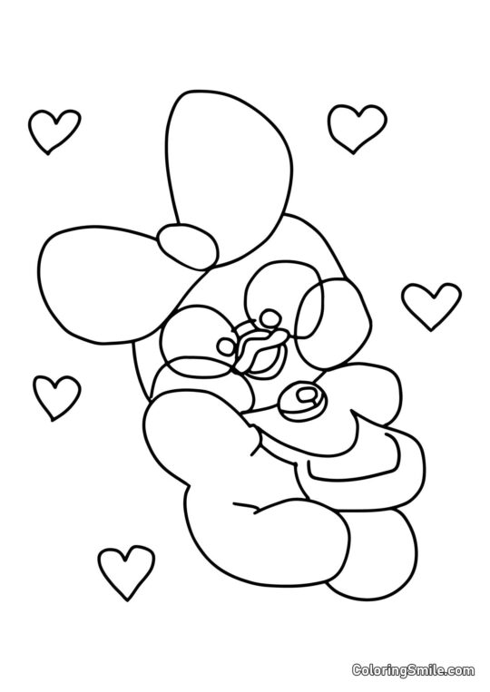 Canard Lalafanfan avec des cœurs - Page de Coloriage
