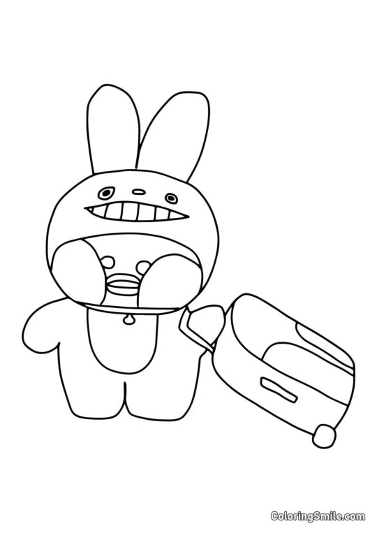 Lalafanfan en costume de lapin avec une valise - Page de Coloriage