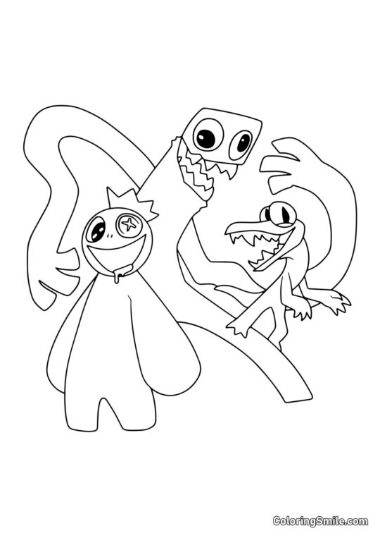 Bleu, Vert et Orange des Rainbow Friends Bleu, Vert et Orange des Rainbow Friends - Page de Coloriage