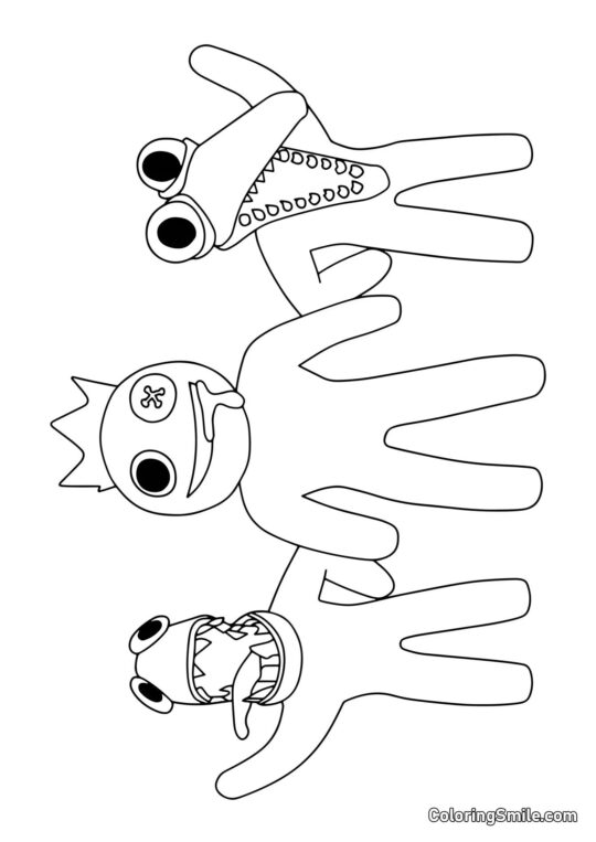 Bleu, Vert et Orange faisant un signe de la main Bleu, Vert et Orange faisant un signe de la main - Page de Coloriage