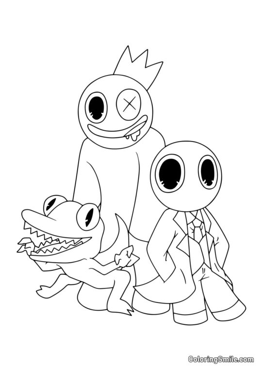 Bleu, Rouge et Orange des Rainbow Friends Bleu, Rouge et Orange des Rainbow Friends - Page de Coloriage