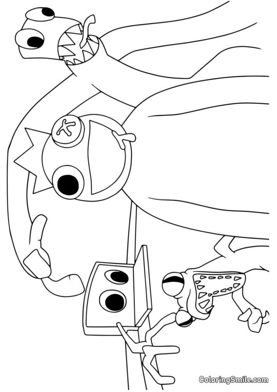 Bleu, Vert, Orange et Violet des Rainbow Friends Bleu, Vert, Orange et Violet des Rainbow Friends - Page de Coloriage