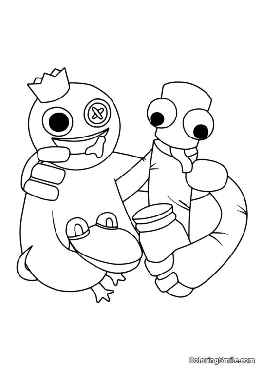 Bleu, Vert et Orange s’embrassent Bleu, Vert et Orange s’embrassent - Page de Coloriage