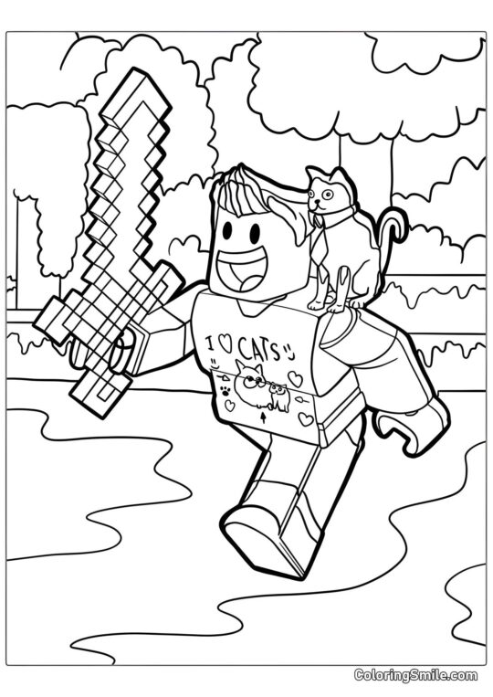Roblox avec Épée Minecraft - Page de Coloriage