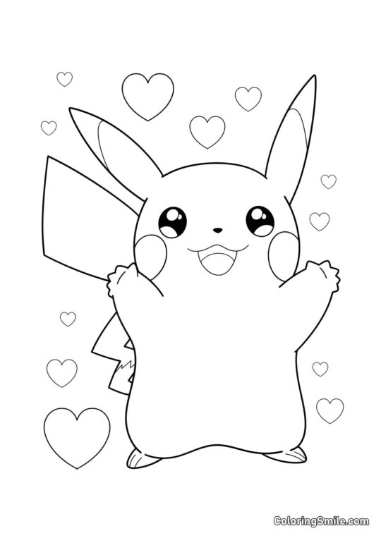 Pikachu avec des cœurs Pikachu avec des cœurs - Page de Coloriage