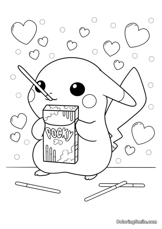 Pikachu avec des friandises Pikachu avec des friandises - Page de Coloriage