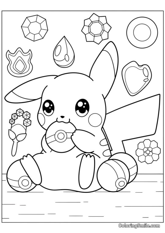 Pikachu mâchant Pokéball Pikachu mâchant Pokéball - Page de Coloriage