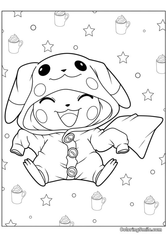 Pikachu en pyjama Pikachu en pyjama - Page de Coloriage