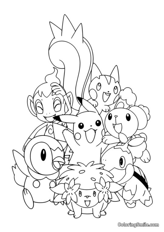 Pikachu dans un cercle d’amis Pikachu dans un cercle d’amis - Page de Coloriage