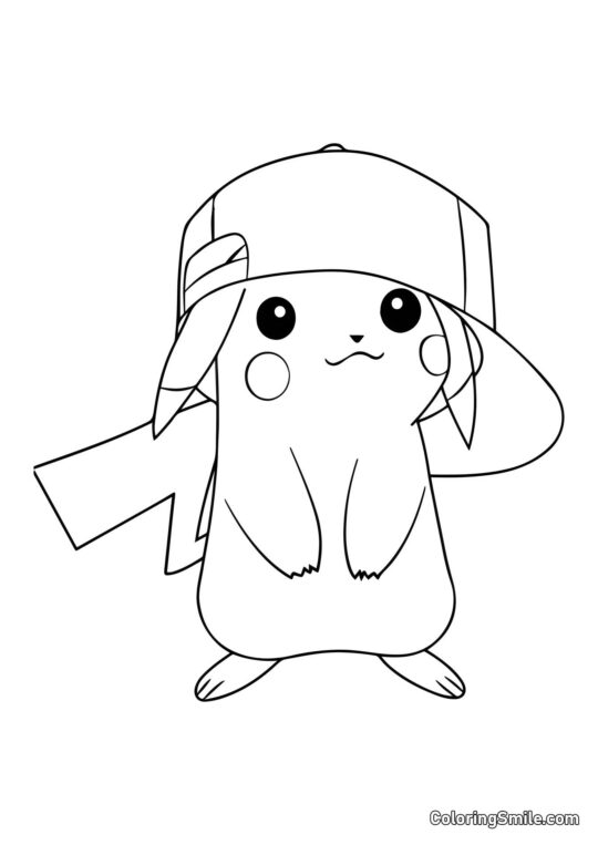Pikachu avec la casquette d’Ash Pikachu avec la casquette d’Ash - Page de Coloriage