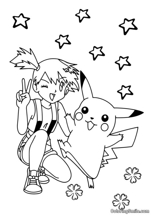 Pikachu et Misty Pikachu et Misty - Page de Coloriage
