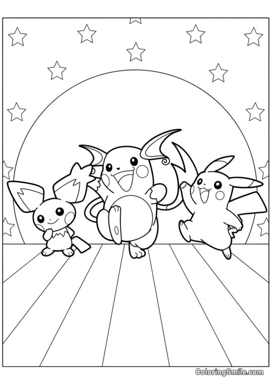 Pichu, Raichu et Pikachu Pichu, Raichu et Pikachu - Page de Coloriage