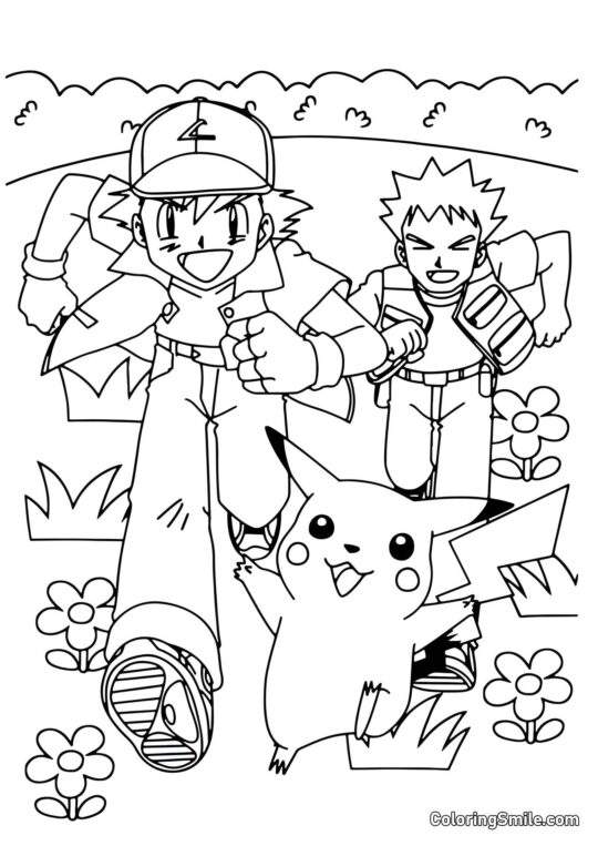 Pikachu, Ash et Brock Pikachu, Ash et Brock - Page de Coloriage