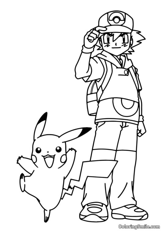 Pikachu et Ash Ketchum Pikachu et Ash Ketchum - Page de Coloriage